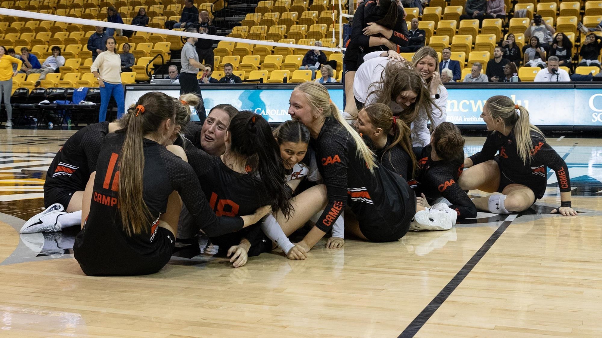 Campbell Rallies to First CAA Volleyball Championship in Five-Set Thriller